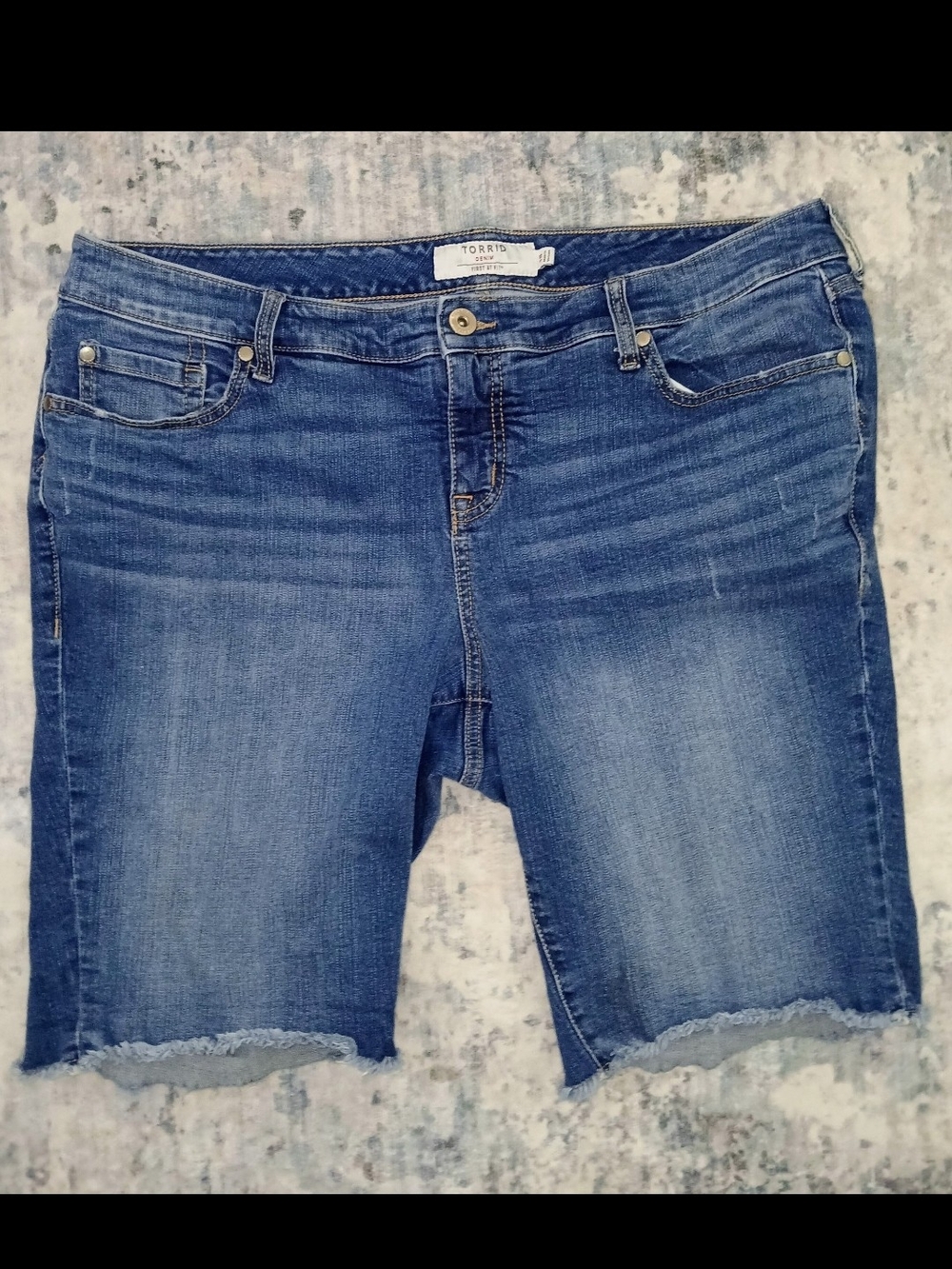 Torrid Medium Blue Denim Bermuda Boyfriend Shorts